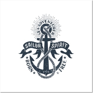 Marine logo, with anchor and heraldic ribbons Posters and Art